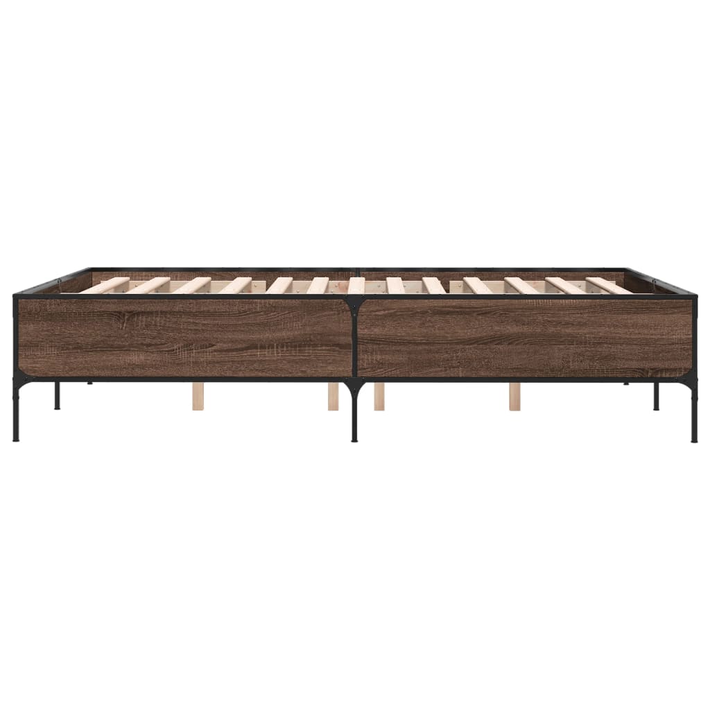 Bedframe bewerkt hout metaal bruin eikenkleur 120x190 cm