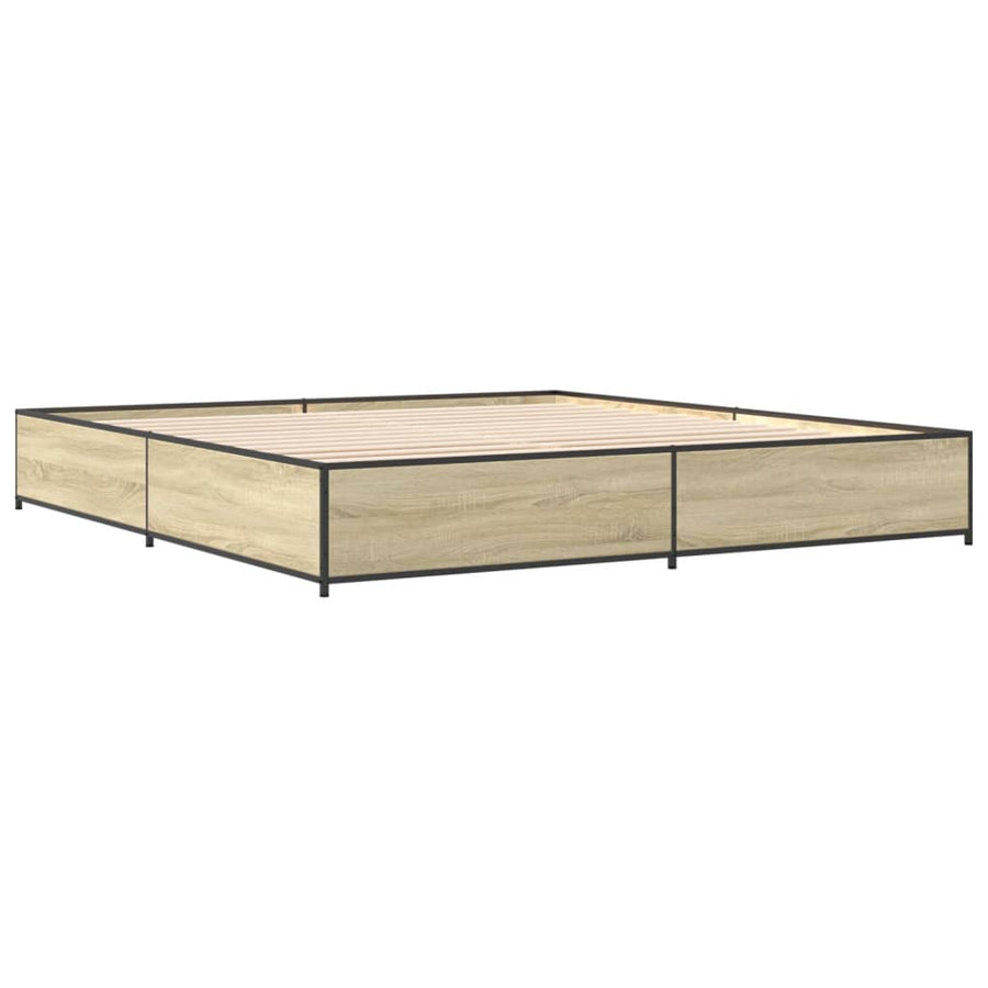 Bedframe bewerkt hout metaal sonoma eikenkleurig 200x200 cm