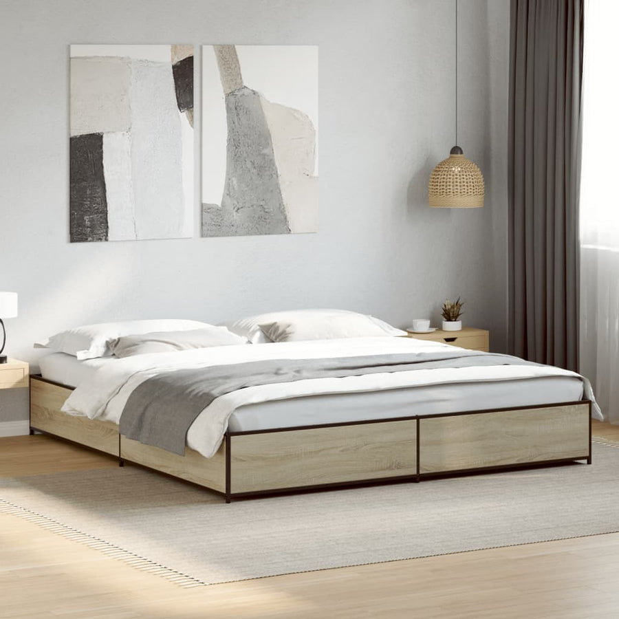 Bedframe bewerkt hout metaal sonoma eikenkleurig 200x200 cm