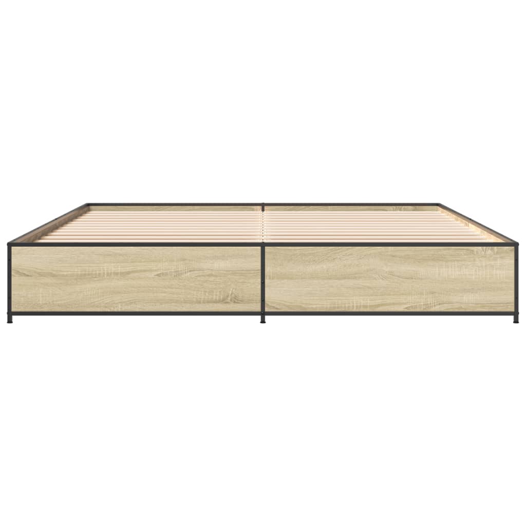 Bedframe bewerkt hout metaal sonoma eikenkleurig 200x200 cm