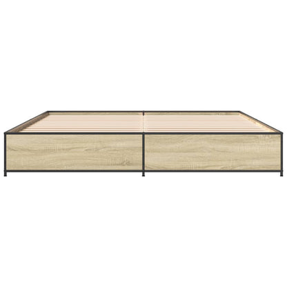 Bedframe bewerkt hout metaal sonoma eikenkleurig 200x200 cm