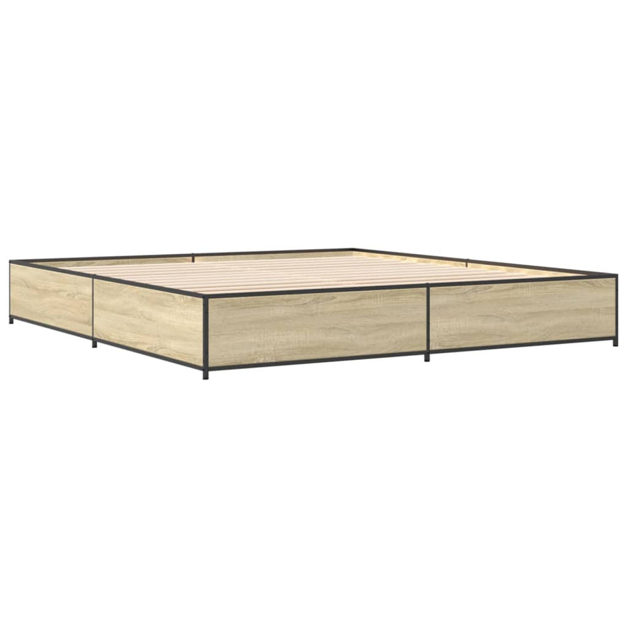 Bedframe bewerkt hout metaal sonoma eikenkleurig 200x200 cm