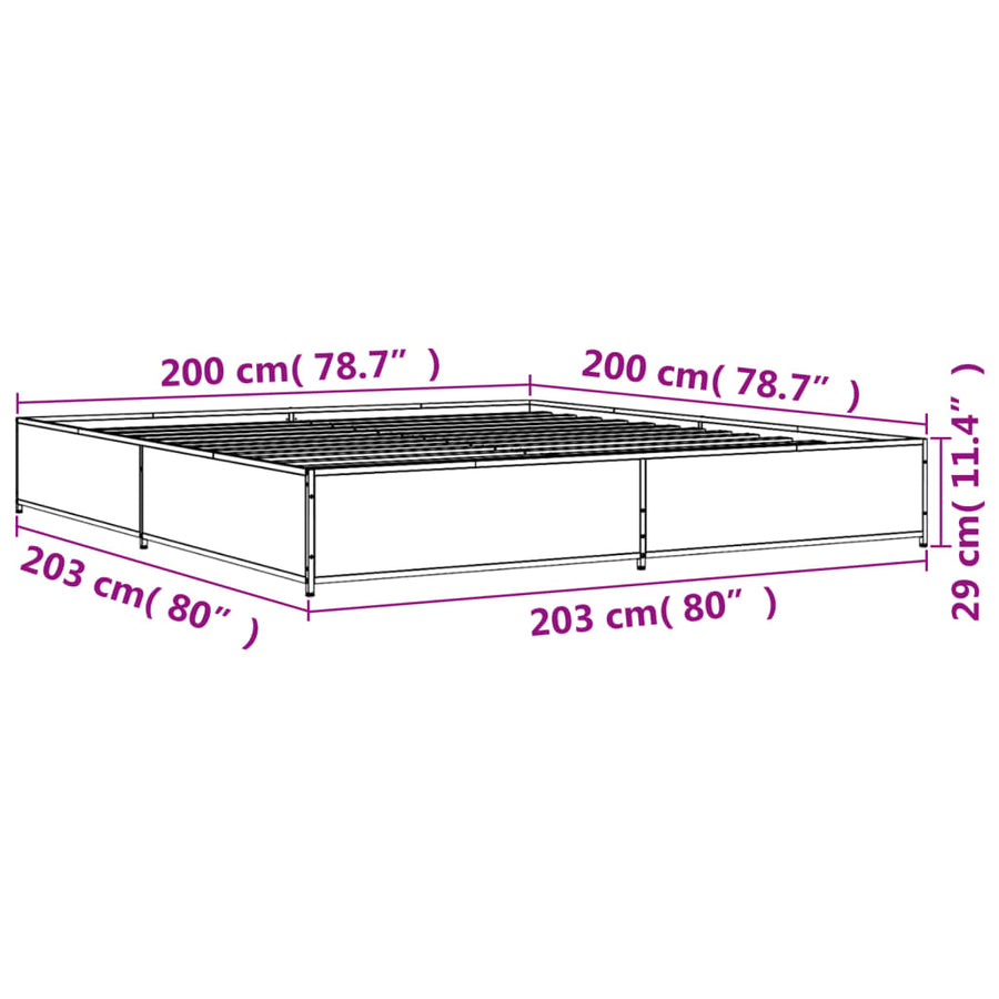 Bedframe bewerkt hout metaal sonoma eikenkleurig 200x200 cm