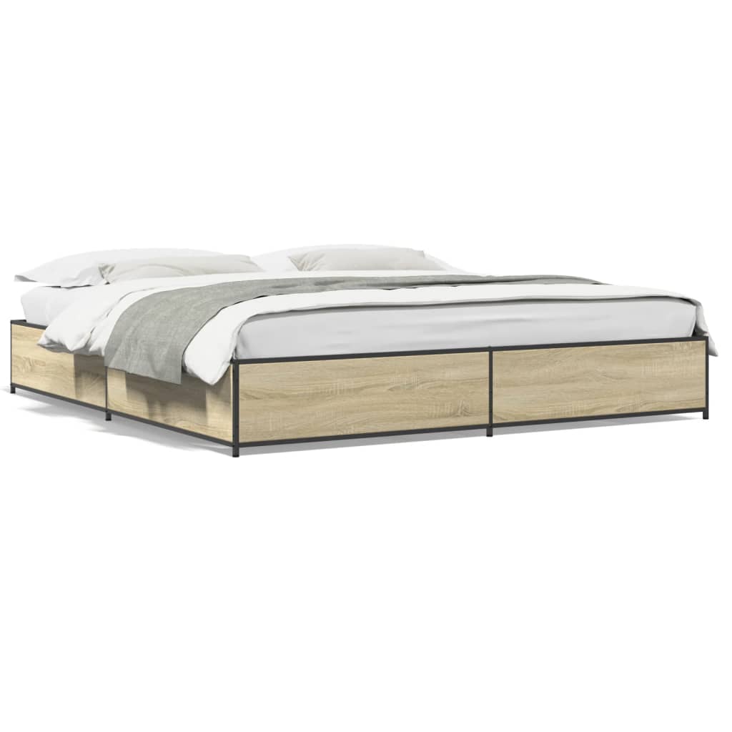 Bedframe bewerkt hout metaal sonoma eikenkleurig 200x200 cm