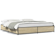 Bedframe 200x200 cm bewerkt hout metaal sonoma eiken