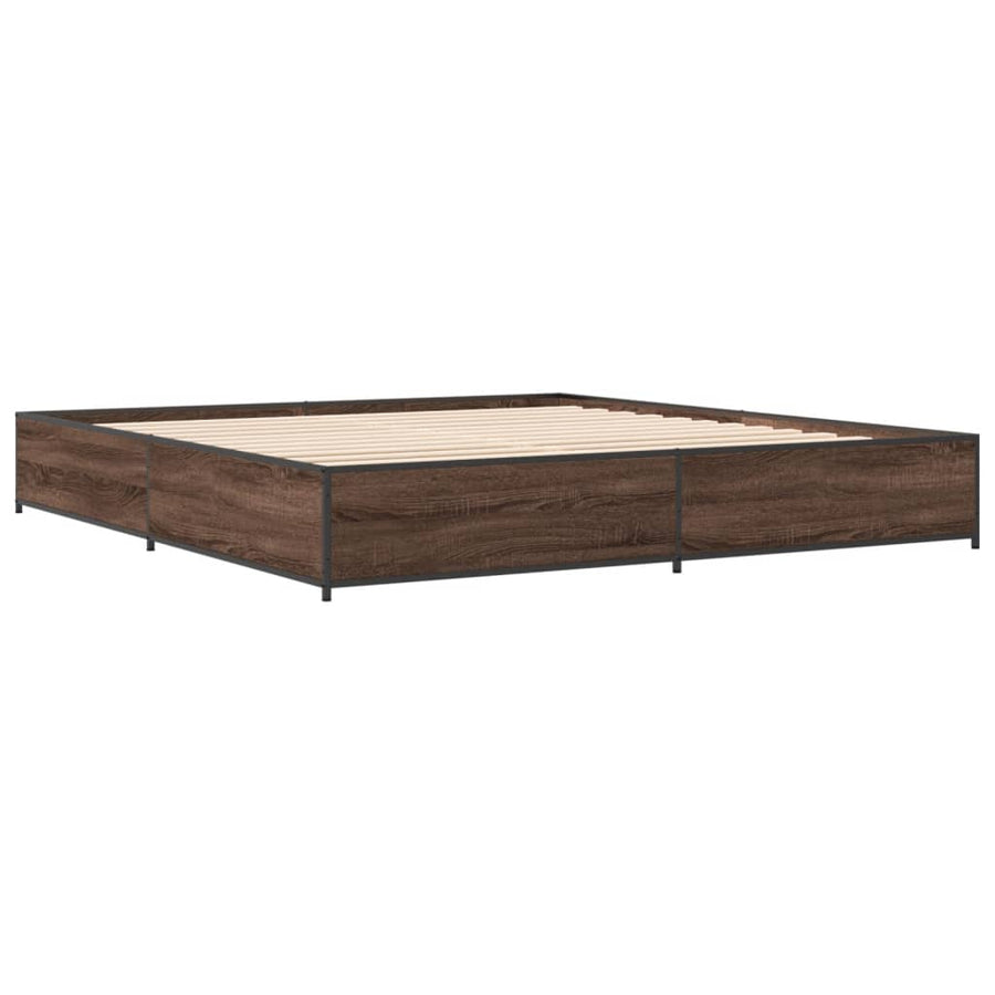 Bedframe bewerkt hout metaal bruin eikenkleur 200x200 cm