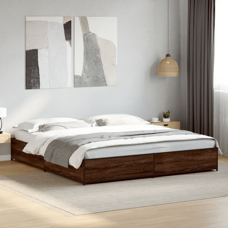 Bedframe bewerkt hout metaal bruin eikenkleur 200x200 cm