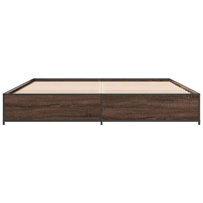Bedframe bewerkt hout metaal bruin eikenkleur 200x200 cm