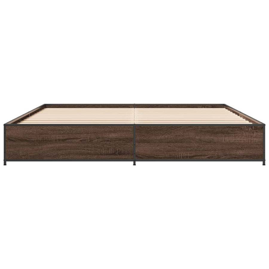 Bedframe bewerkt hout metaal bruin eikenkleur 200x200 cm