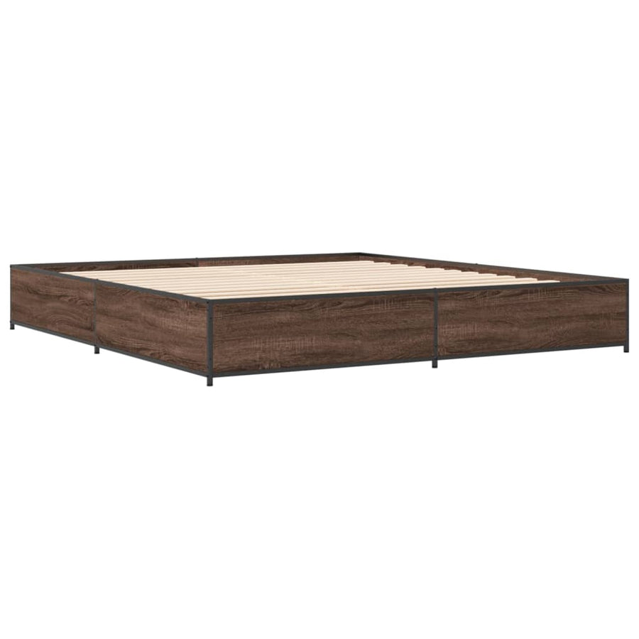 Bedframe bewerkt hout metaal bruin eikenkleur 200x200 cm
