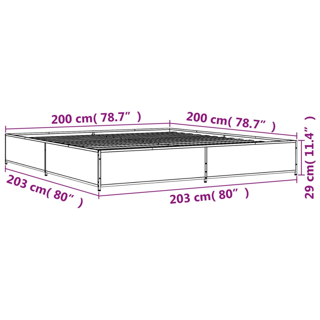 Bedframe bewerkt hout metaal bruin eikenkleur 200x200 cm