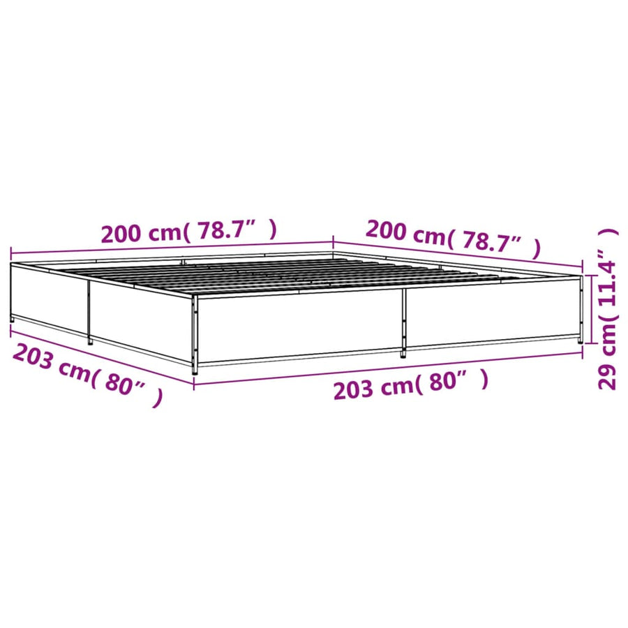 Bedframe bewerkt hout metaal bruin eikenkleur 200x200 cm