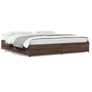 Bedframe 200x200 cm bewerkt hout metaal bruin eikenkleur
