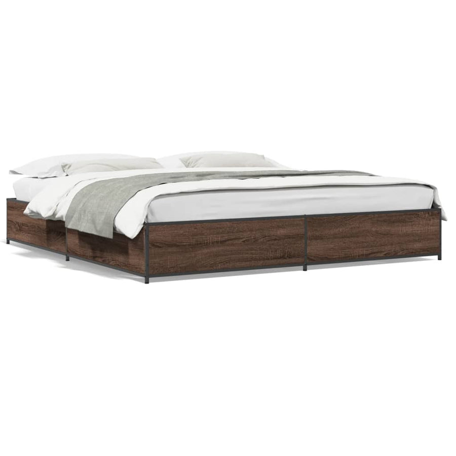 Bedframe bewerkt hout metaal bruin eikenkleur 200x200 cm