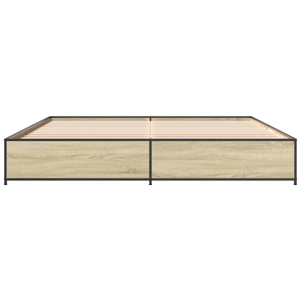 Bedframe bewerkt hout metaal sonoma eikenkleurig 180x200 cm