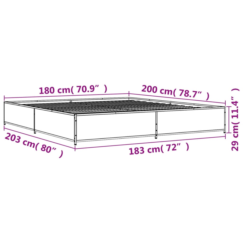 Bedframe bewerkt hout metaal sonoma eikenkleurig 180x200 cm