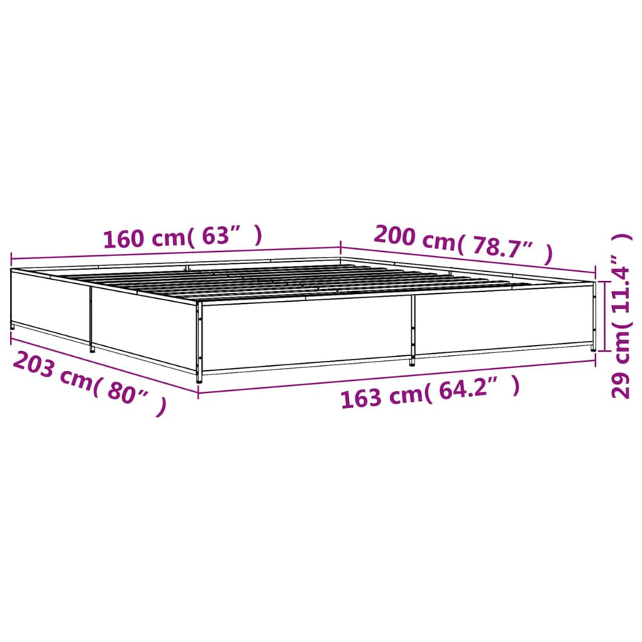 Bedframe bewerkt hout metaal zwart 160x200 cm