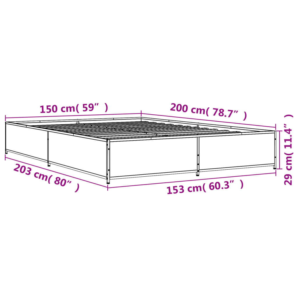 Bedframe bewerkt hout metaal zwart 150x200 cm