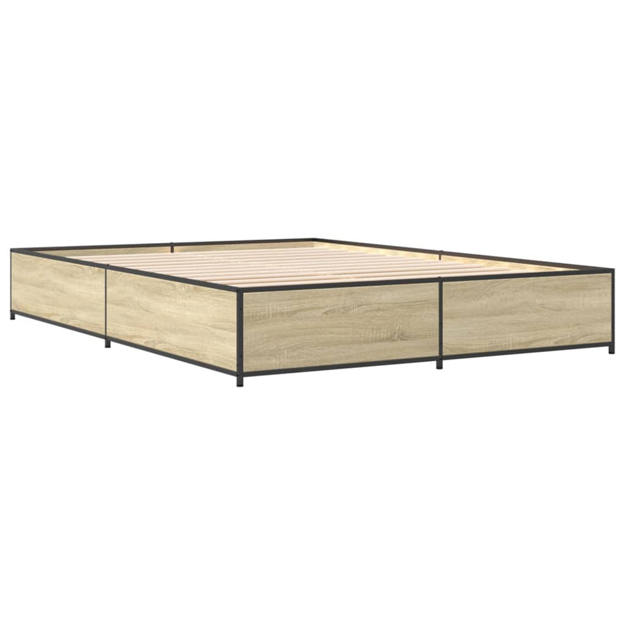 Bedframe bewerkt hout metaal sonoma eikenkleurig 150x200 cm