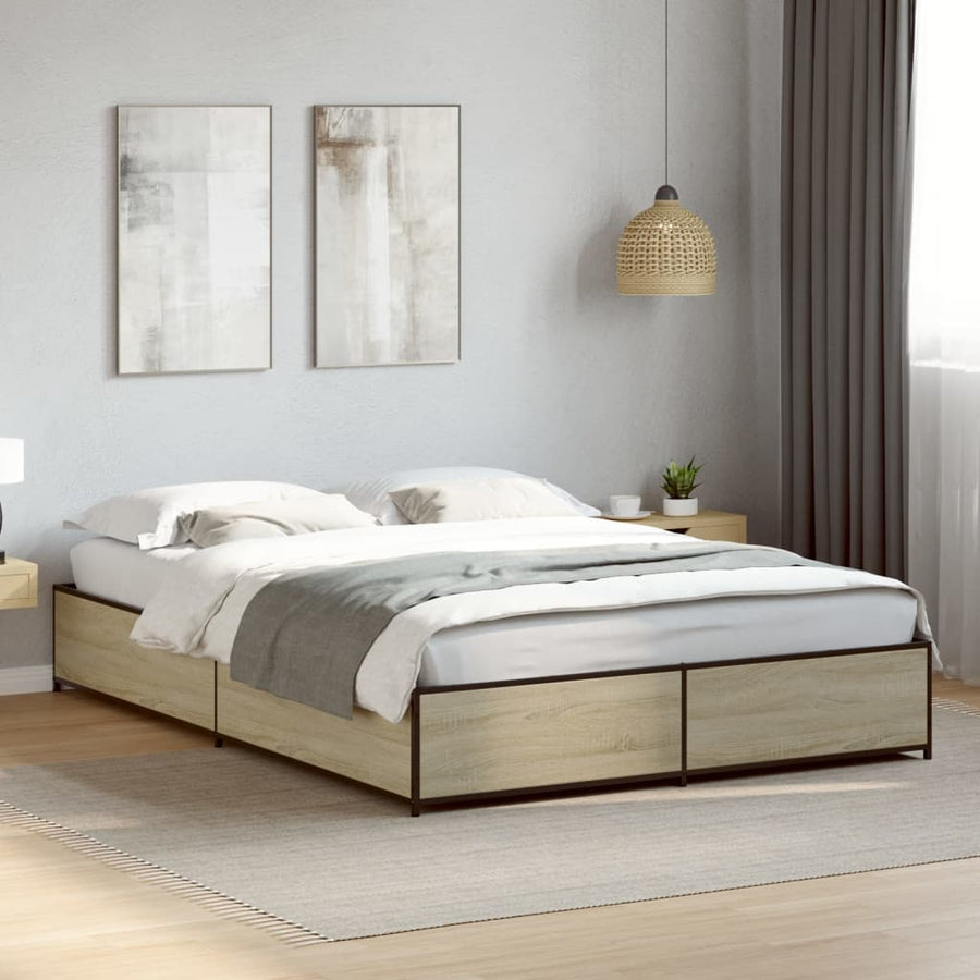 Bedframe bewerkt hout metaal sonoma eikenkleurig 150x200 cm