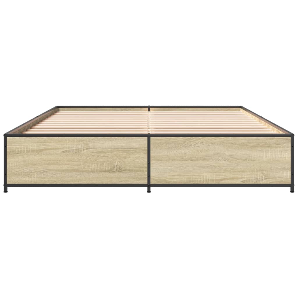 Bedframe bewerkt hout metaal sonoma eikenkleurig 150x200 cm