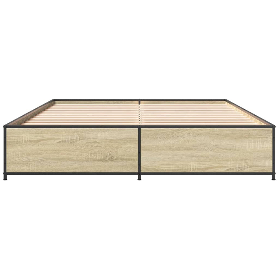 Bedframe bewerkt hout metaal sonoma eikenkleurig 150x200 cm