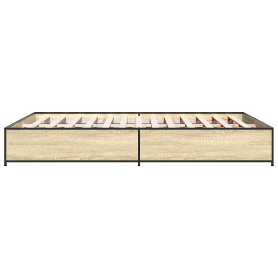 Bedframe bewerkt hout metaal sonoma eikenkleurig 150x200 cm