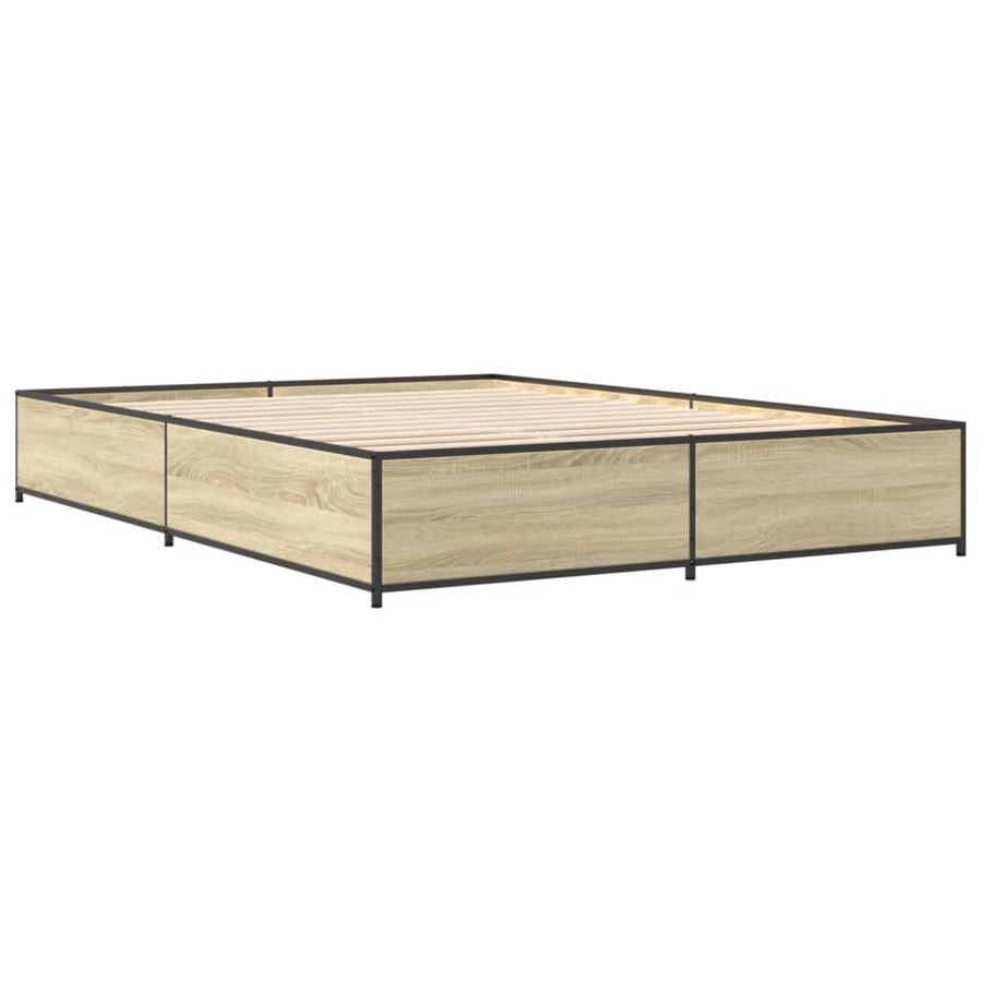 Bedframe bewerkt hout metaal sonoma eikenkleurig 150x200 cm
