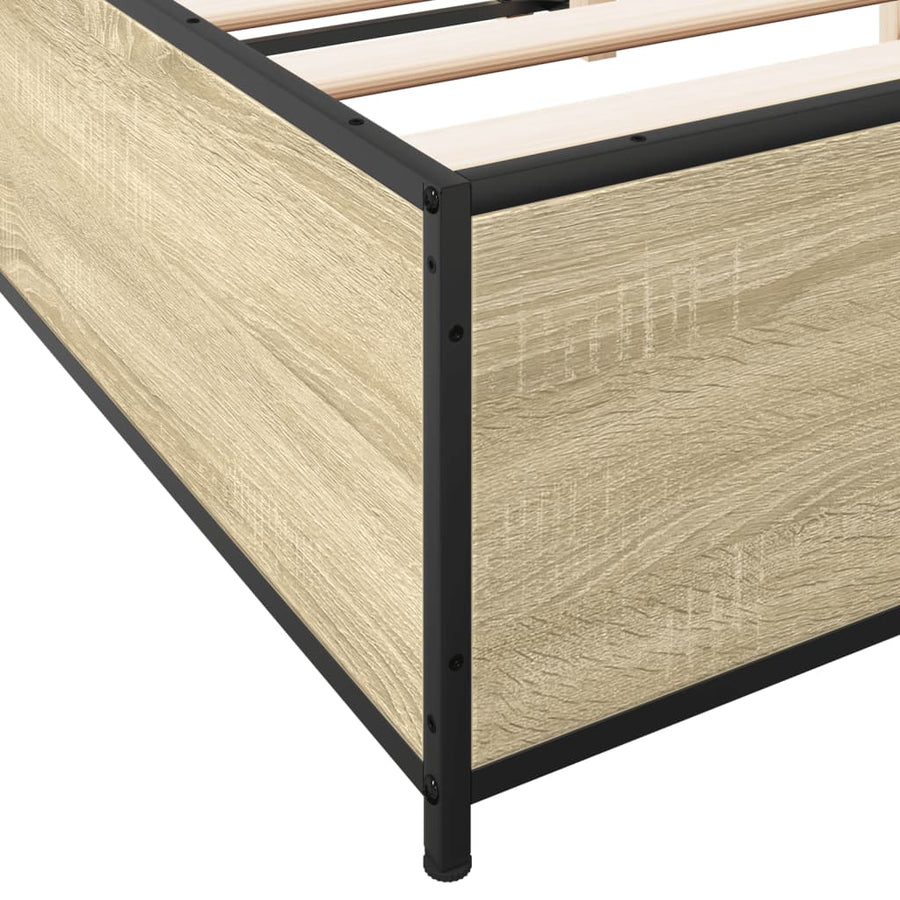 Bedframe bewerkt hout metaal sonoma eikenkleurig 150x200 cm