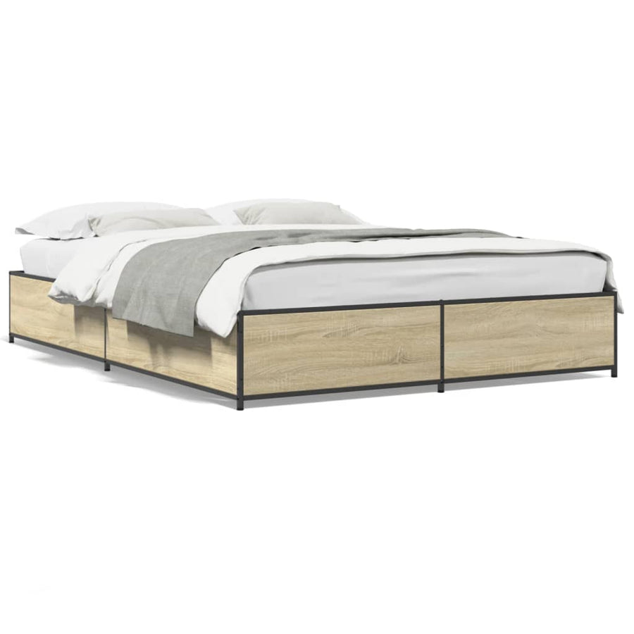 Bedframe bewerkt hout metaal sonoma eikenkleurig 150x200 cm