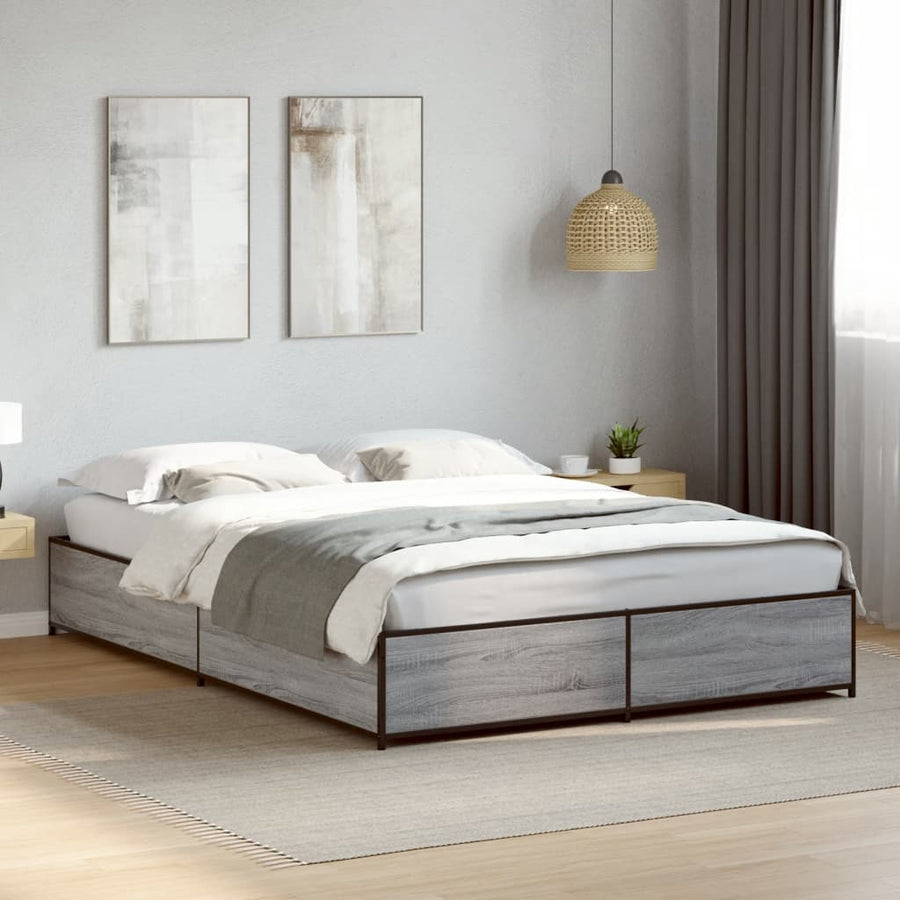 Bedframe bewerkt hout metaal grijs sonoma eiken 150x200 cm