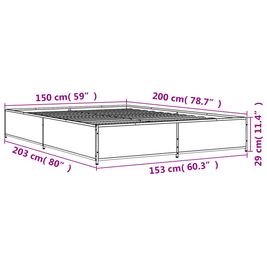 Bedframe bewerkt hout metaal grijs sonoma eiken 150x200 cm
