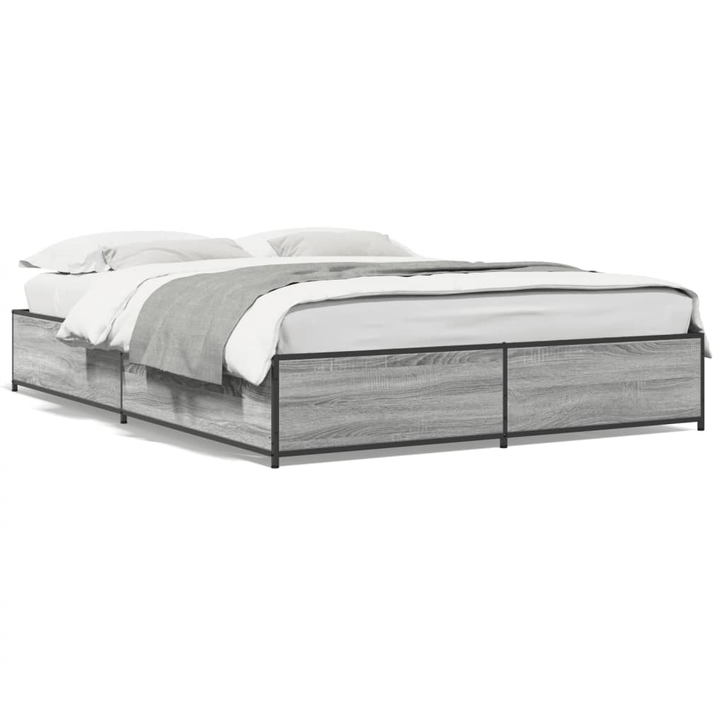 Bedframe bewerkt hout metaal grijs sonoma eiken 150x200 cm