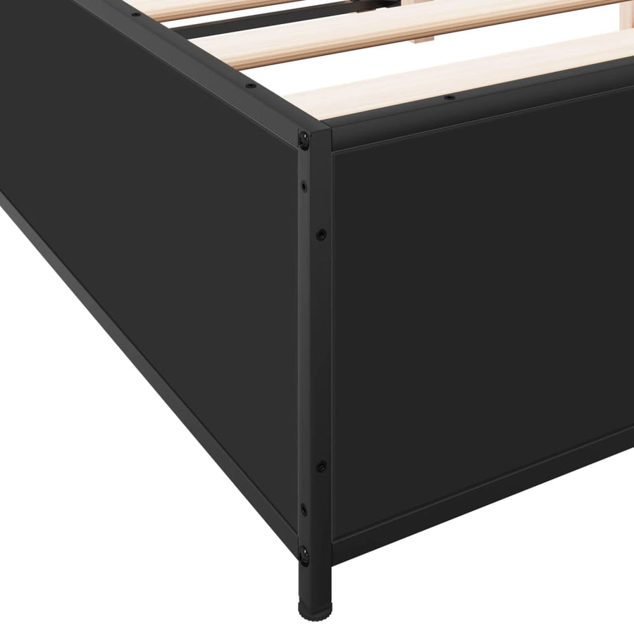 Bedframe bewerkt hout metaal zwart 140x200 cm
