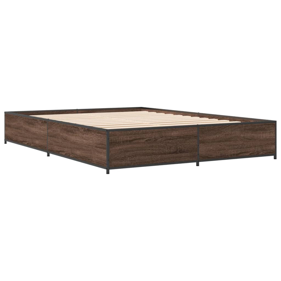 Bedframe bewerkt hout metaal bruin eikenkleur 140x200 cm