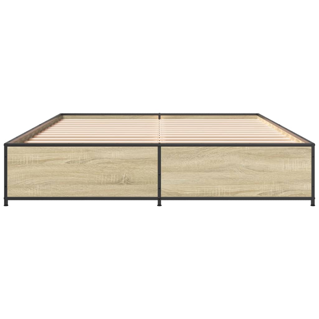 Bedframe bewerkt hout metaal sonoma eikenkleurig 120x200 cm