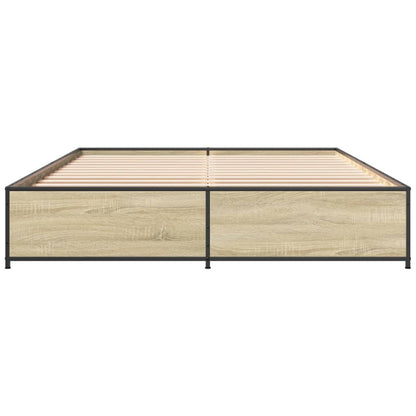 Bedframe bewerkt hout metaal sonoma eikenkleurig 120x200 cm