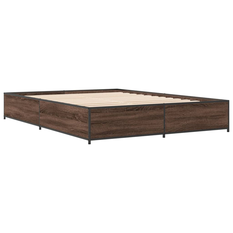 Bedframe bewerkt hout metaal bruin eikenkleur 140x190 cm
