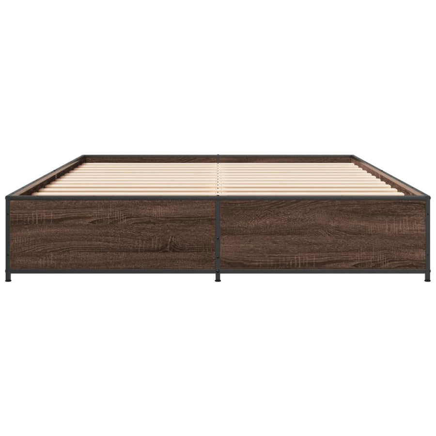 Bedframe bewerkt hout metaal bruin eikenkleur 140x190 cm