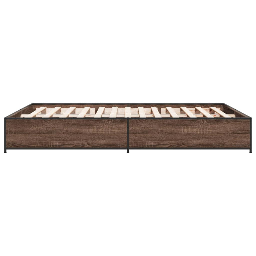 Bedframe bewerkt hout metaal bruin eikenkleur 140x190 cm