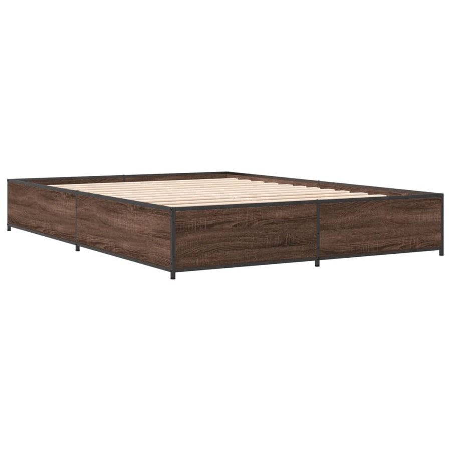 Bedframe bewerkt hout metaal bruin eikenkleur 140x190 cm