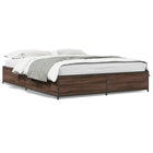 Bed frame carved wood metal brown oak color 140x190 cm