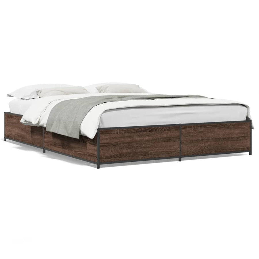Bedframe bewerkt hout metaal bruin eikenkleur 140x190 cm