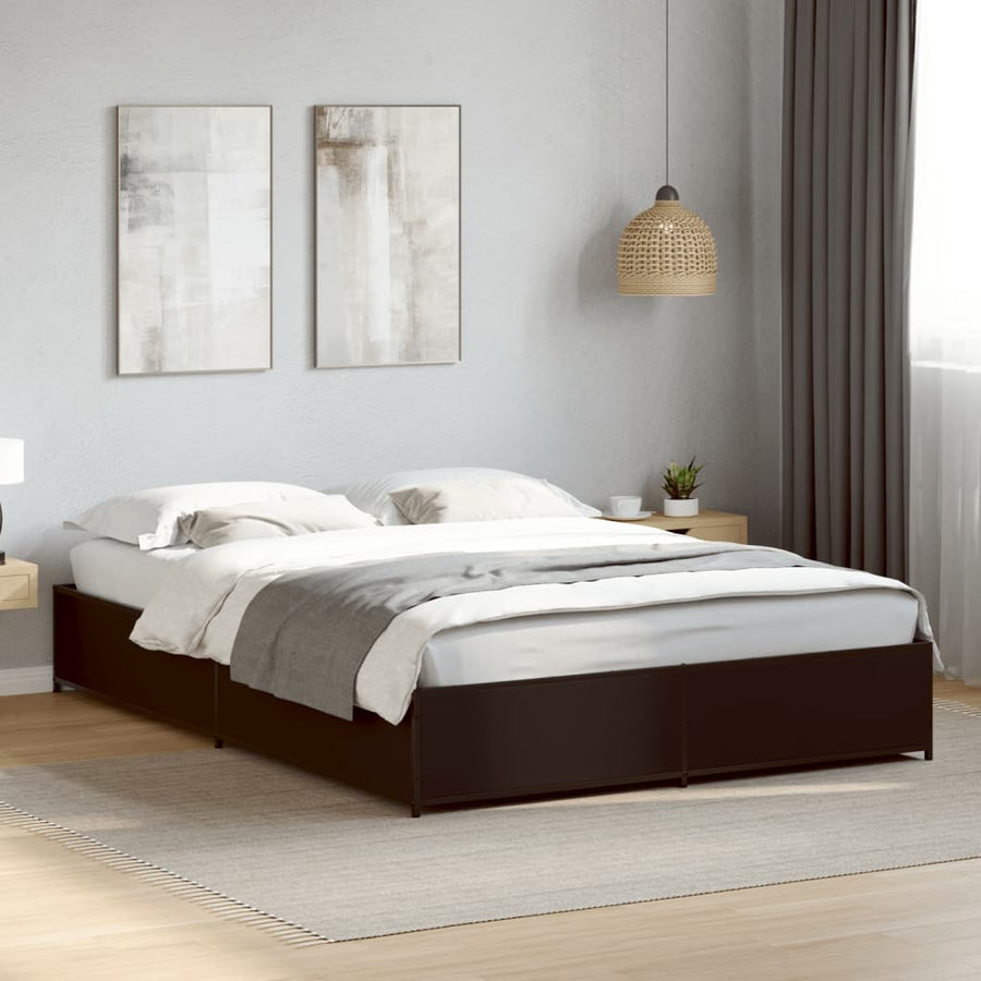 Bedframe bewerkt hout metaal zwart 135x190 cm