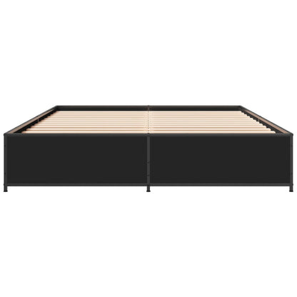 Bedframe bewerkt hout metaal zwart 135x190 cm