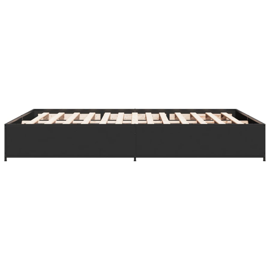 Bedframe bewerkt hout metaal zwart 135x190 cm