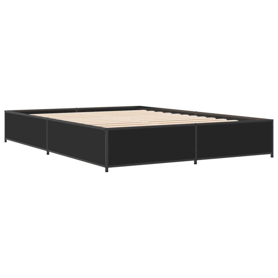 Bedframe bewerkt hout metaal zwart 135x190 cm
