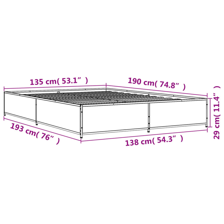 Bedframe bewerkt hout metaal zwart 135x190 cm