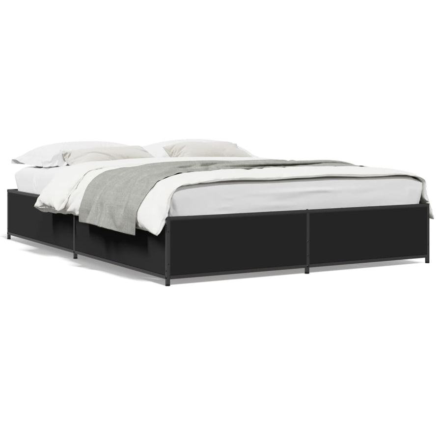 Bedframe bewerkt hout metaal zwart 135x190 cm