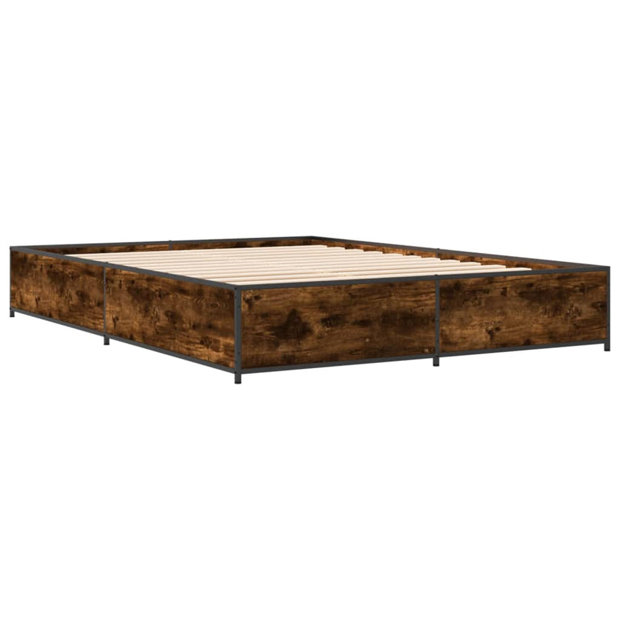 Bedframe bewerkt hout metaal gerookt eikenkleurig 135x190 cm